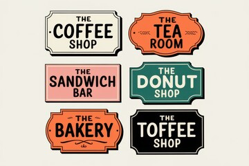 Wall Mural - Six Vintage Shop Signs Displayed Together