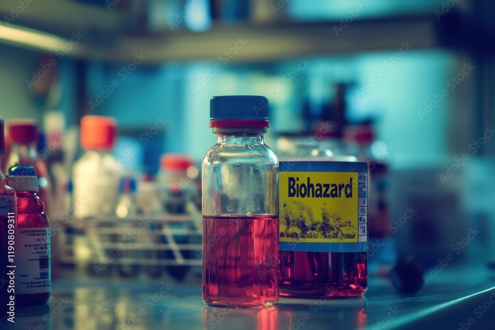 Dangers In Lab Toxic hazard from a leaking biohazard container in a laboratory ...