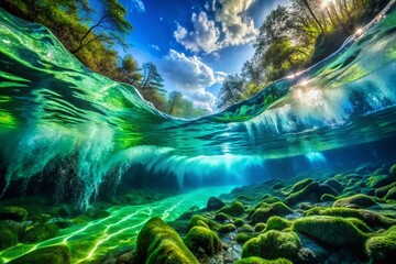 Poster - Surreal Aquatic Business Background: Abstract Flowing Water & Corporate Elements