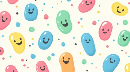 Aufkleber - Smiling cartoon microbes in various colors create a cheerful pattern on a light background. Generative AI