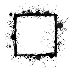 Aufkleber - An abstract image featuring a square frame outlined in white against a black background with surrounding ink splatters.