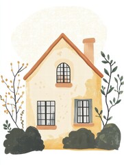 Poster - Cozy silhouette of a house surrounded by a garden creating a warming atmosphere for a peaceful retreat. Generative AI