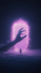 Wall Mural - giant hand reaches through portal, creating surreal atmosphere