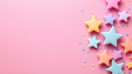 Poster - Colorful stars scattered across a vibrant pink background creating a festive and playful atmosphere valentine day