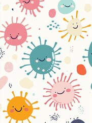 Aufkleber - Colorful and cheerful cartoon microbes celebrating life in a vibrant design with smiles and fun shapes. Generative AI