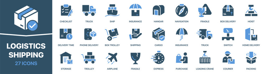 Poster - Logistics and shipping colored signed icon collection. Delivery, cargo, storage, truck icons. UI icon set. Colored icons pack. Vector illustration EPS10