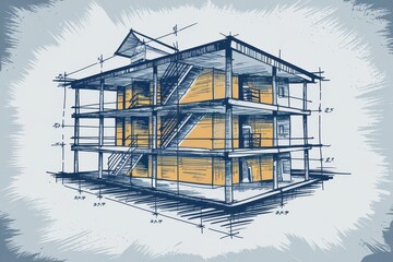 Canvas Print - Architectural Sketch Of A Three Story Building