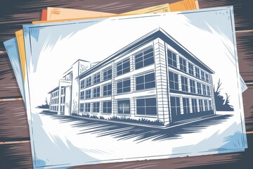 Wall Mural - Architectural Sketch of a Modern Multistory Building