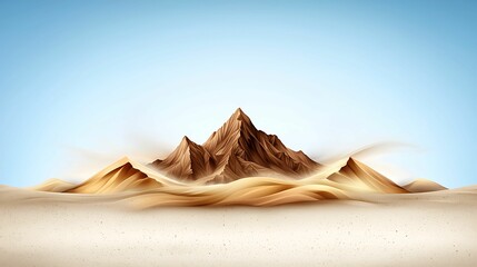 Wall Mural - a serene desert landscape featuring a prominent mountain, surrounded by gentle dunes and a clear blu