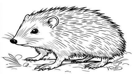 Wall Mural - hedgehog illustration, contour drawing, coloring page, animal line art, black and white vector image