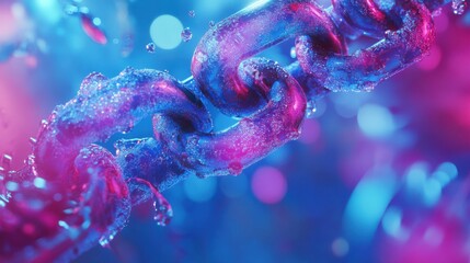 Poster - A vibrant digital chain with blue and pink hues, symbolizing connectivity and technology in a modern digital landscape.