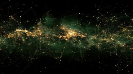 Poster - Abstract network of glowing lines and nodes over a green background, representing global connectivity and data flow.
