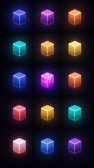 Wall Mural - Glowing cubes in various colors create vibrant grid against dark background