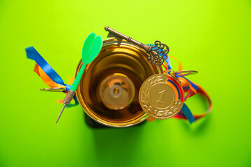 Wall Mural - Key for success, winner medal, golden trophy. Success. Win