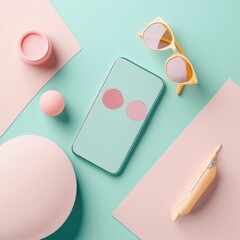 Poster - Unique pastel geometric design showcasing stylish accessories on a minimalist background. Generative AI