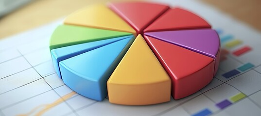 Poster - close-up of colorful pie chart on grid paper business, finance and data analysis concepts