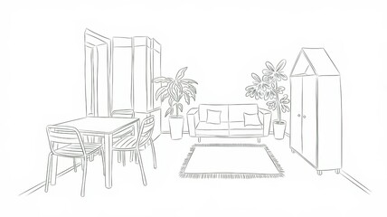 Canvas Print - Simple Line Drawing Of A Modern Living Room Interior