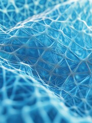 Poster - Close up of creative blue polygonal background with mesh. Network and science concept. 3D Rendering