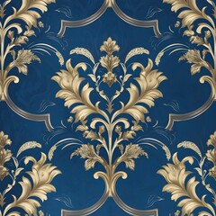 Blue wallpaper with damask pattern Generative AI