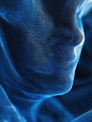 Poster - Close up of creative blue polygonal background with mesh. Network and science concept. 3D Rendering