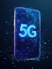 Poster - low polygonal fast 5g internet connection concept. smartphone with digital screen hologram. smart te