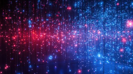 Poster - Digital circuit board-like structure with glowing blue and red lights, representing data flow, technology, and connectivity