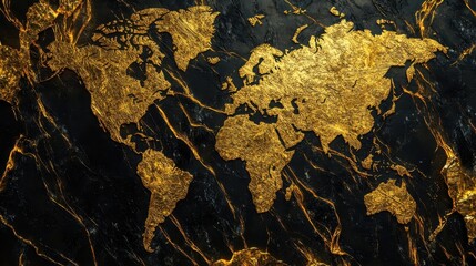 Poster - Golden lines forming a global map, representing digital connectivity and international trade.
