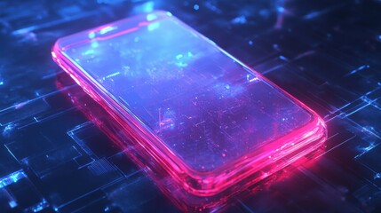 Poster - low polygonal fast 5g internet connection concept. smartphone with digital screen hologram. smart te
