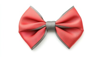 Fototapete - A clean and simple flat lay of a bright red satin ribbon holiday bow with a subtle gray shine, isolated on white for a festive vibe.
