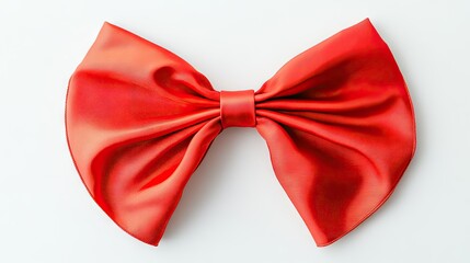 Fototapete - A clean and simple flat lay of a bright red satin ribbon holiday bow with a subtle gray shine, isolated on white for a festive vibe.