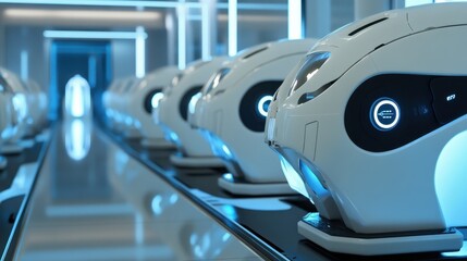 Poster - Robot prototypes displayed in a sleek laboratory