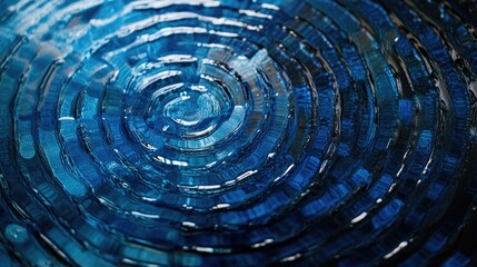 Poster - A close-up of raindrops hitting blue water, forming concentric circles of ripples, perfect for capturing the beauty and calm of rain on water