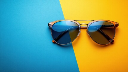 Wall Mural - Sunglasses on blue and yellow background.