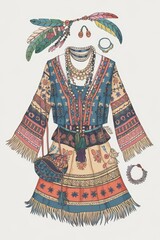 Wall Mural - Bohemian Fashion Outfit with Detailed Tribal Embroidery