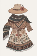 Wall Mural - Floral patterned dress and hat with scarf