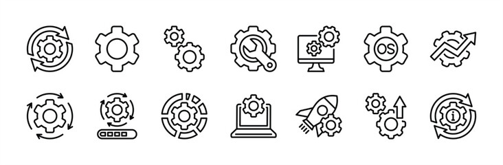 Wall Mural - operating system or os thin line icon set. containing software update, configuration, customization,