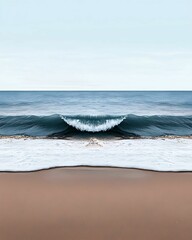 Wall Mural - a tranquil beach scene featuring gentle waves lapping against a sandy shore under a clear sky.