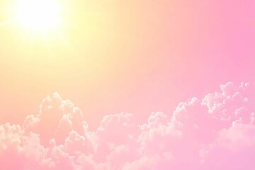 Wall Mural - a soft, pastel sky with fluffy clouds illuminated by a bright sun, creating a serene and dreamy atmo