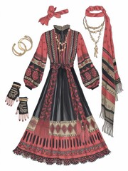 Wall Mural - Elaborate Red and Black Ethnic Dress Ensemble Accessories