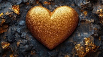 Poster - Golden heart symbol on a solid black background for love and romance themes valentine day