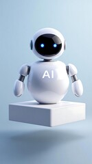 Poster - Futuristic AI chatbot with floating robot symbolizing advanced communication