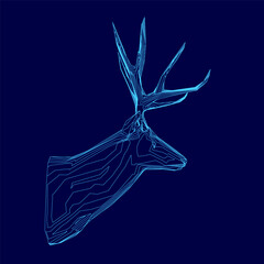 Poster - Blue deer head with a line on it. The deer head is drawn in a stylized way