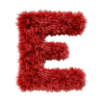 Red furry alphabet letter E isolated on transparent background