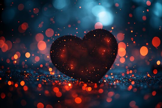 Red bokeh lights background with Happy Valentines Day