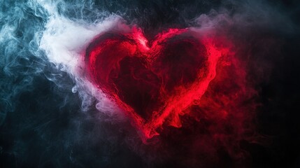 Poster - Vibrant Red Heart Shape Surrounded by Ethereal Smoke Trail, Symbolizing Love and Passion in Artistic and Abstract Composition