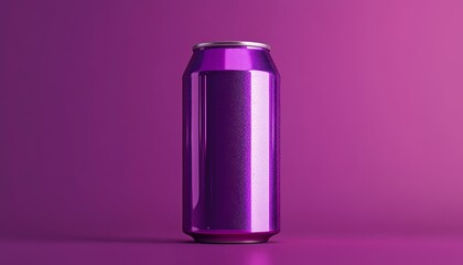 Poster - Sleek Purple Metallic Soda, Energy, Or Beer Can Mockup Against A Vibrant Purple Background