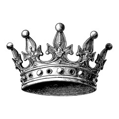 Wall Mural - medieval crown with royal detail in black and white outline line art drawing