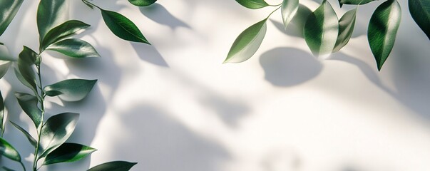 Aufkleber - Green leaves creating shadows on white background