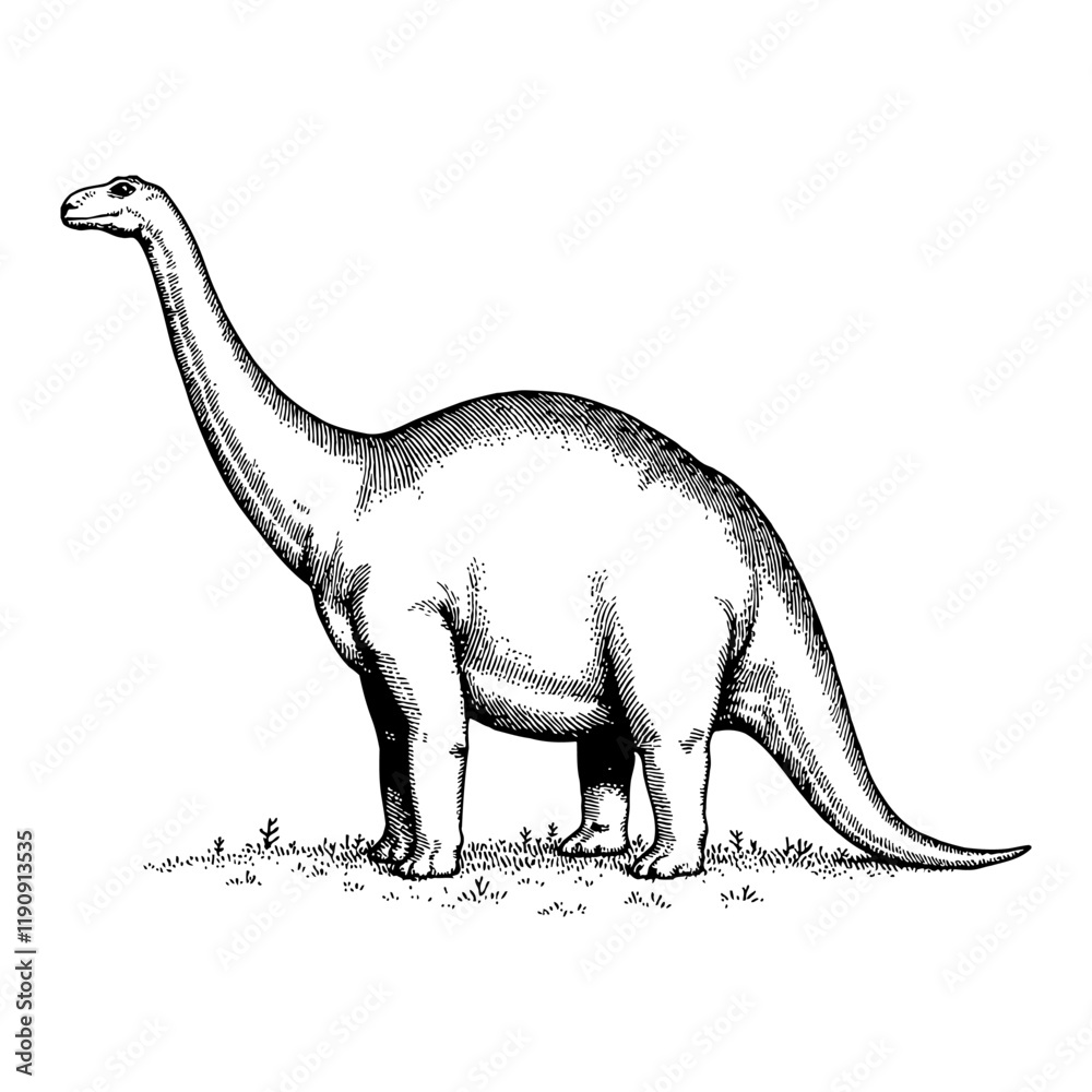 Brontosaurus Side View Detailed Black and White Outline Line Art ...