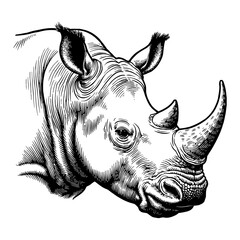 Wall Mural - rhinoceros head side portrait detailed black and white outline line art drawing